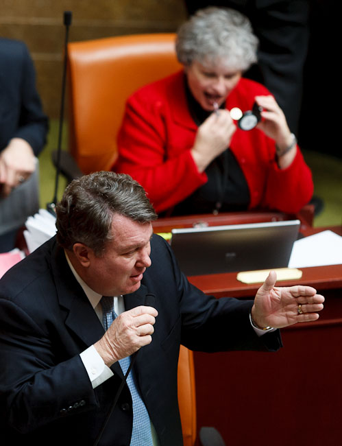 Rep. LaVar Christensen quotes from the Bible, speaking in favor of HB316, a bill which would require a 90-day waiting period for divorce between couples with children during the afternoon legislative session in the House Tuesday, February 28, 2012 at the state capitol in Salt Lake City, Utah. Photo by Trent Nelson/The Salt Lake Tribune