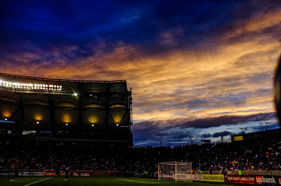 sunset at Rio Tinto soccer stadium, home of Real Salt Lake
